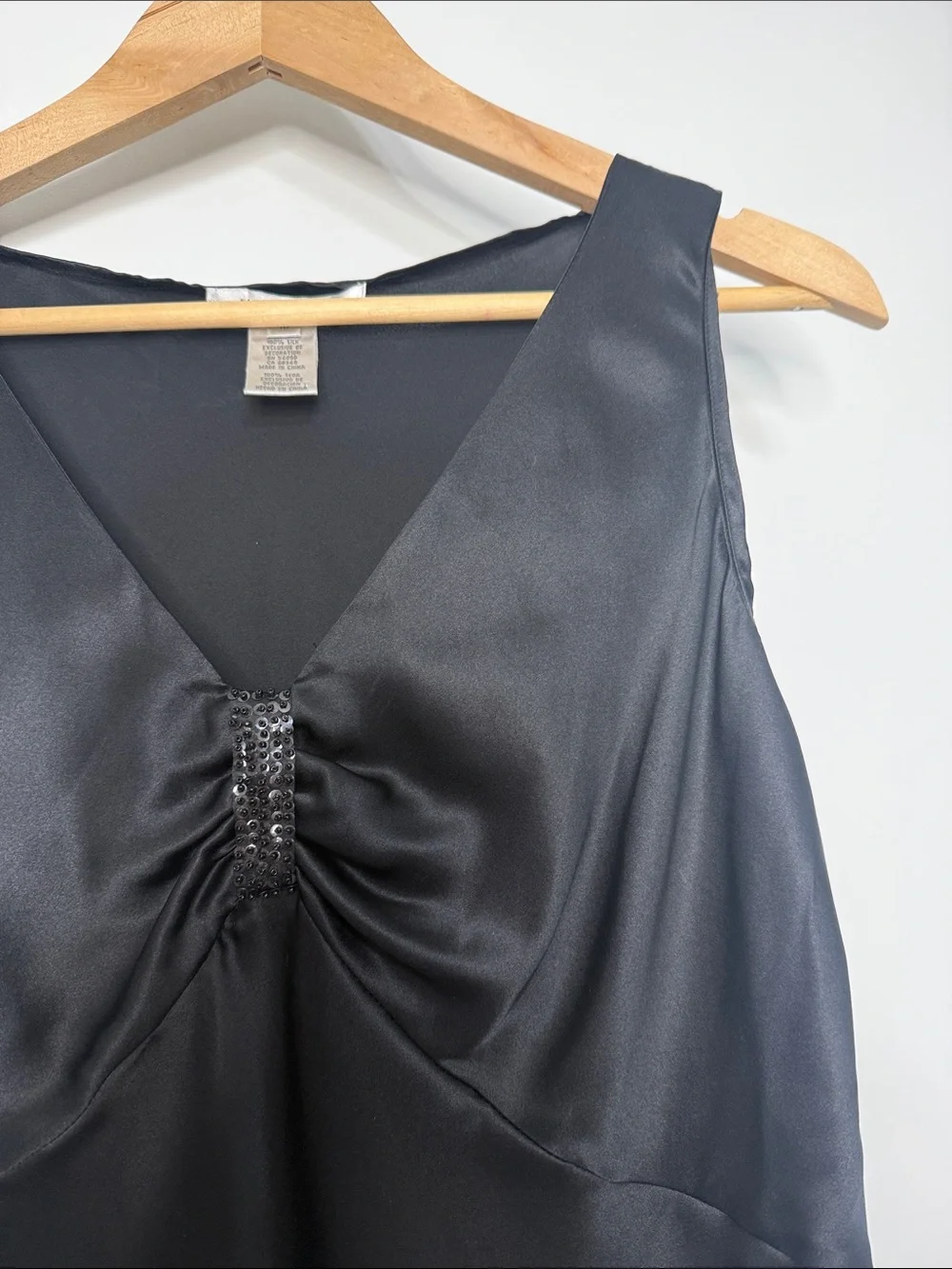 Nine West Black Silk V-Neck Sleeveless Top with Beaded Detail Size 10